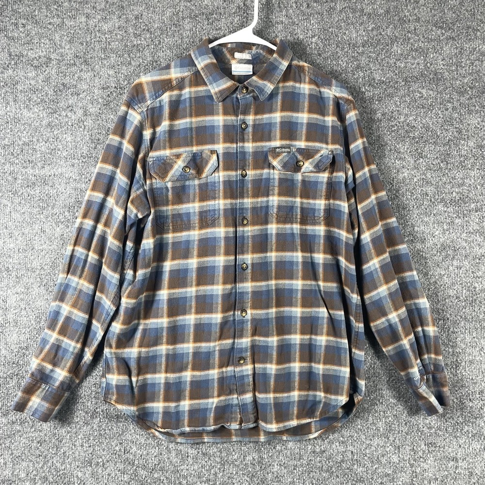 Columbia Shirt Mens Medium Blue Plaid Long Sleeve Flannel Button‎ Up Outdoors